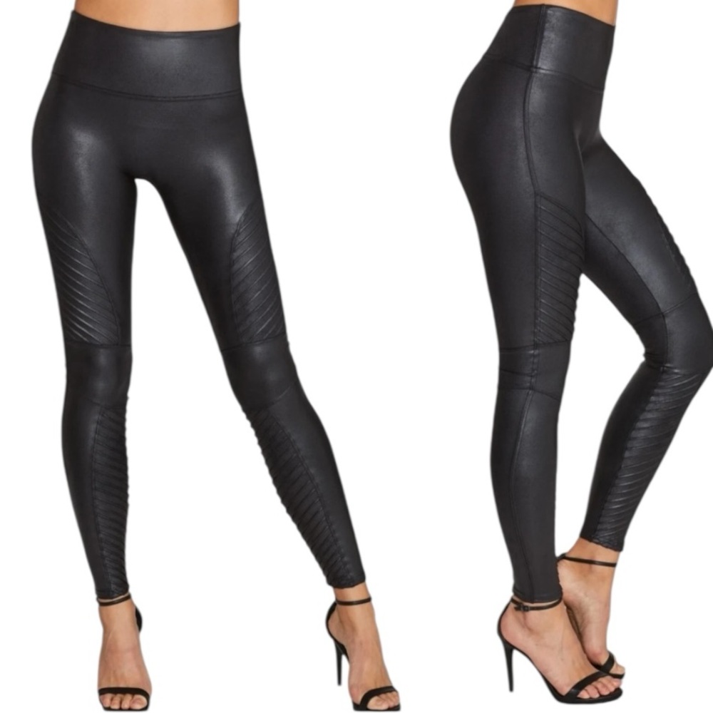 SPANX BLACK FAUX LEATHER MOTO LEGGINGS SIZE 3X